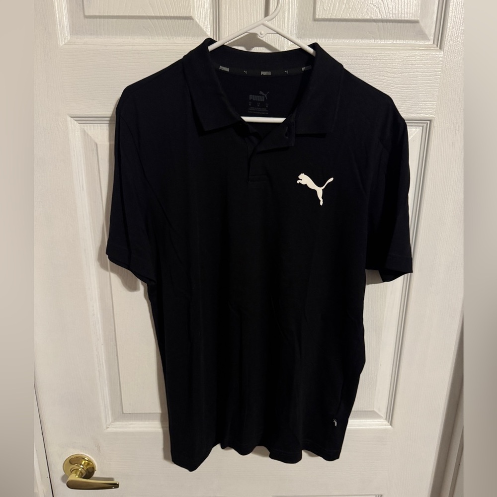 Puma Men's Polo Shirt in Black with White Logo